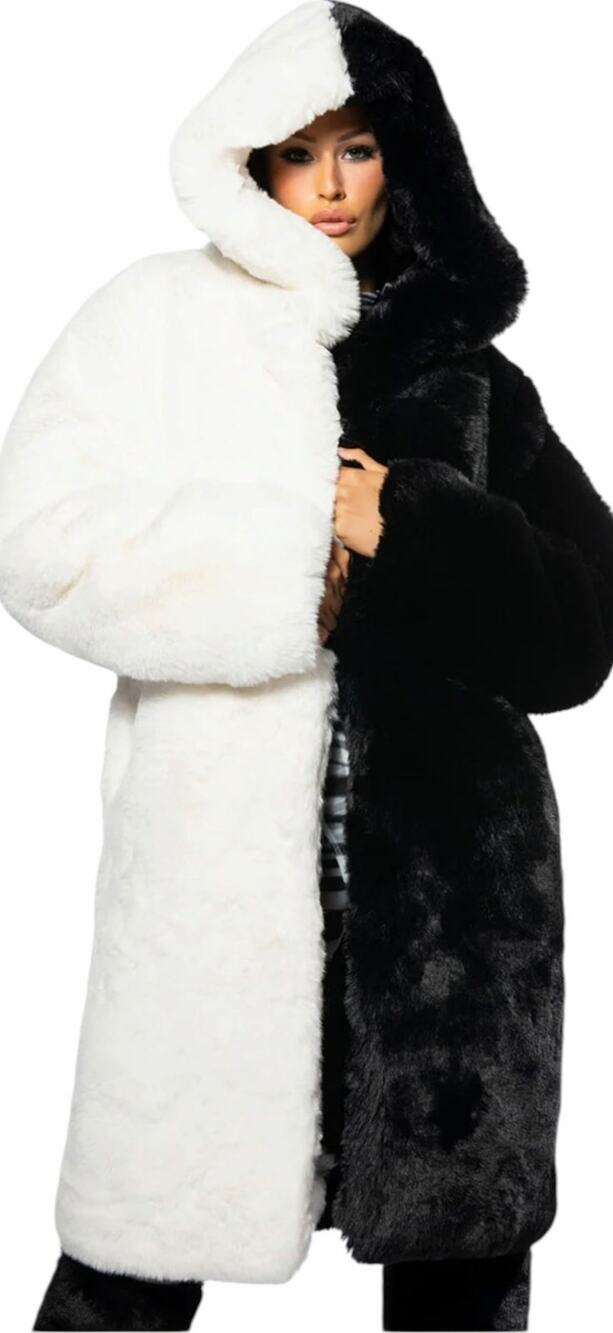 Akira Bdubs Half Half Faux Fur Coat S Women's Black White Cruella DeVille Street